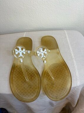 Tory Burch Clear Thong Sandal with white logo